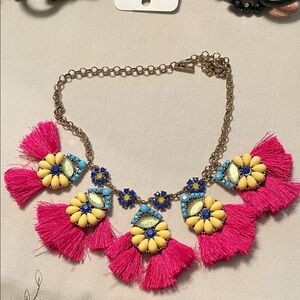 INC gold-tone multicolor costume carnival blue rhinestones pink bib necklace